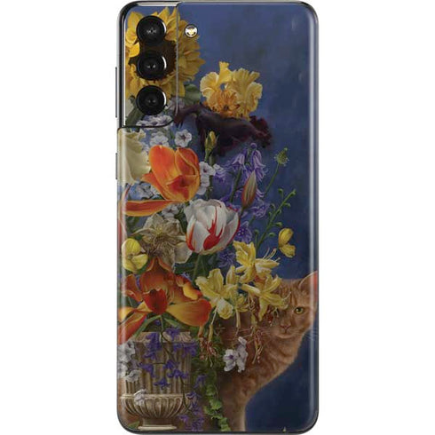 Tabby Cat with Flowers by Nene Thomas Galaxy S21 Plus 5G Skin